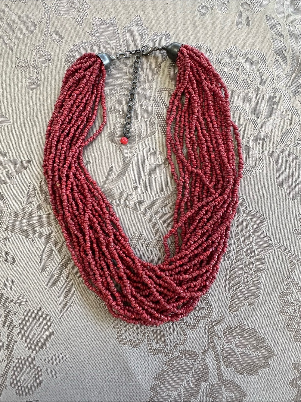 Vintage Multi-Strand Red Seed Bead Necklace